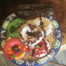 Assorted cake donuts made with a donut machine